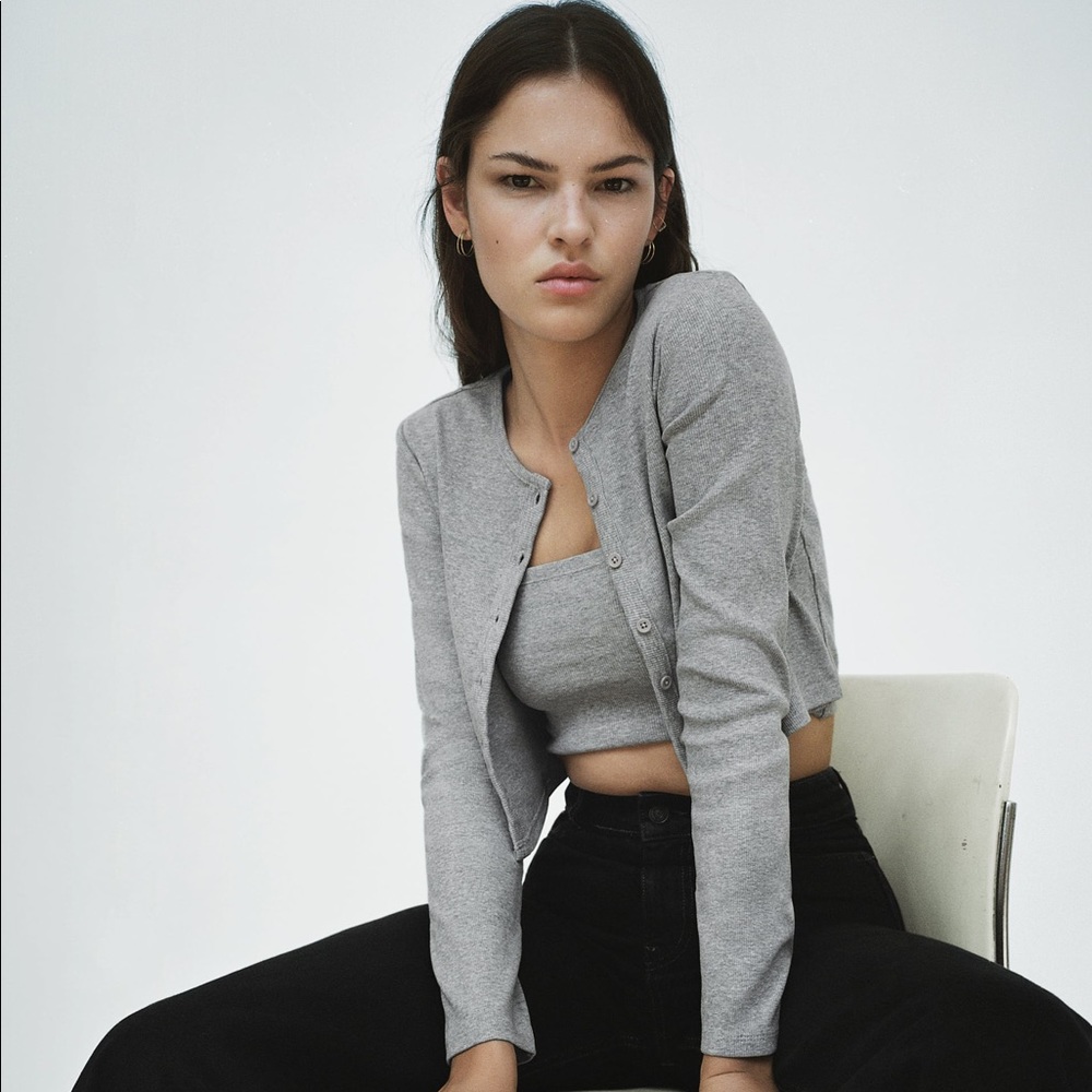 zara ribbed cropped cardigan & tank set NWOT size small